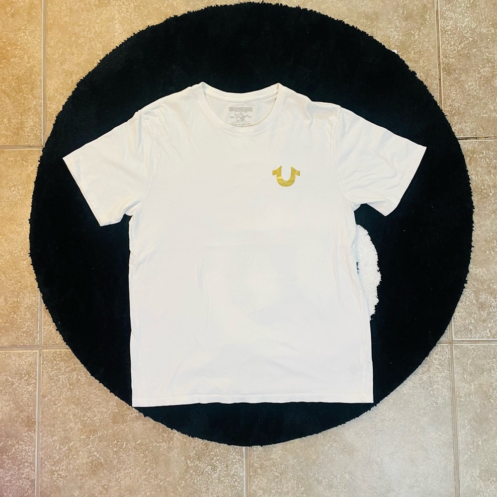 True Religion Gold Logo White Short Sleeve Tee
